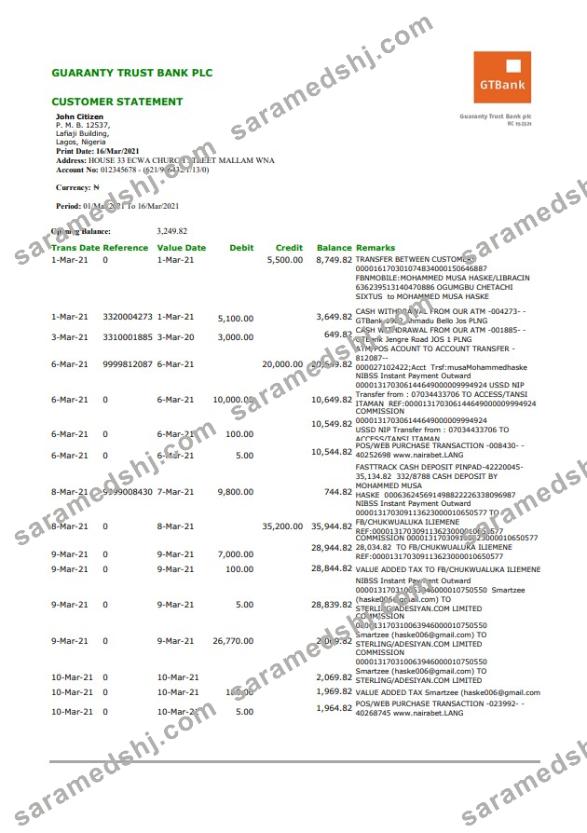 Nigeria GTBank excel pdf